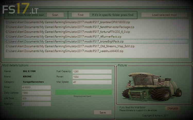 Mod Editor v 1.1  FS17 mods