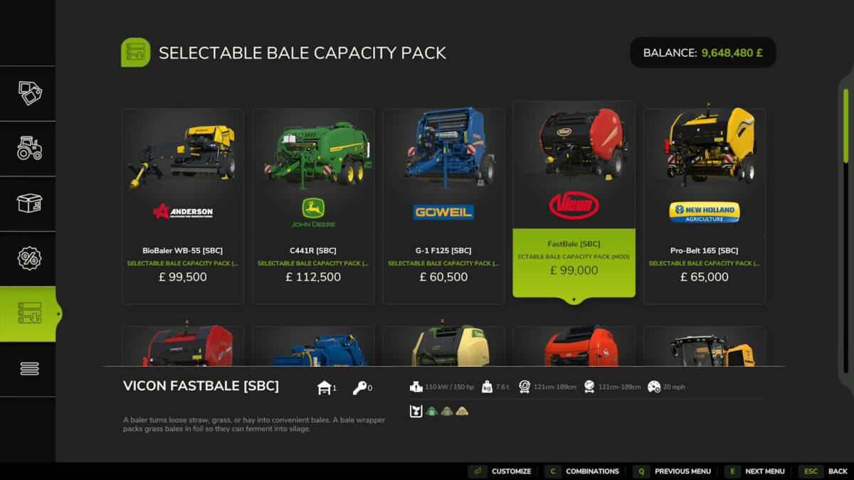 Selectable Bale Capacity Pack v 1.0