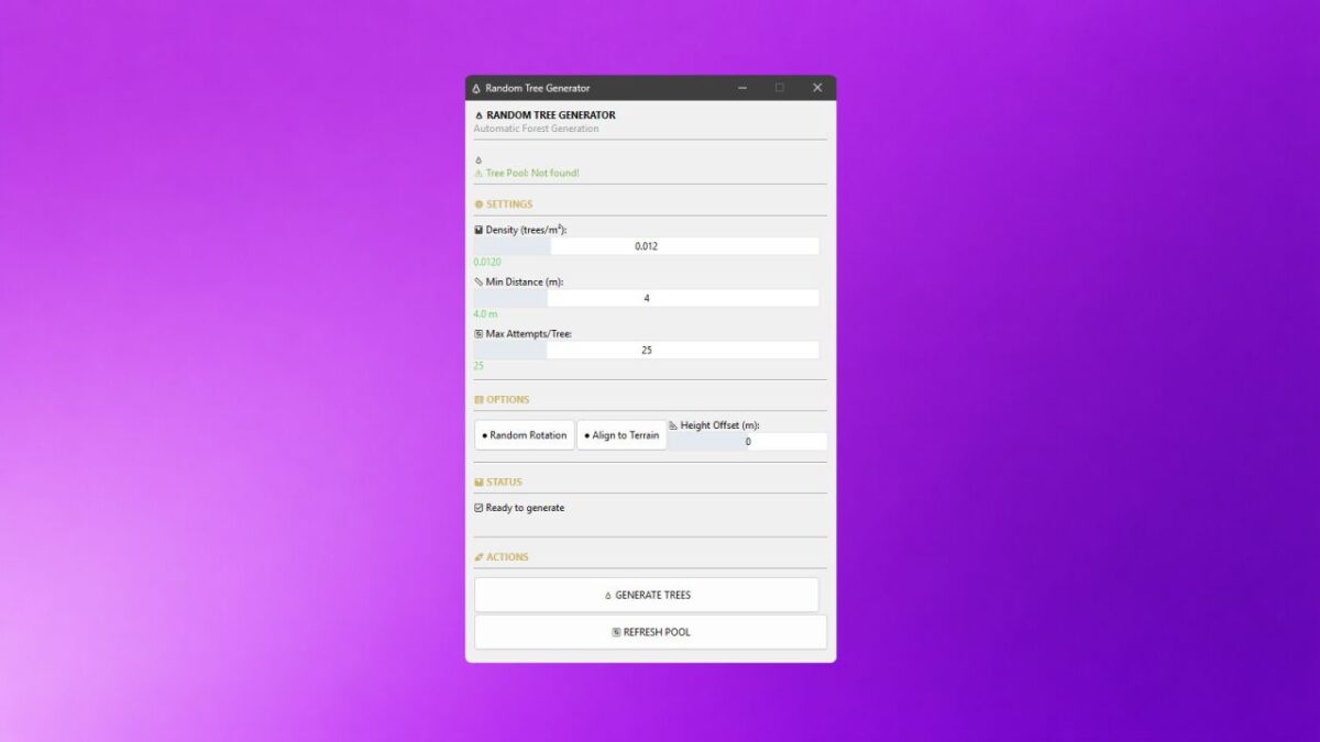 GE10 Script &ndash; TreeGenerator (Prefab) v 1.0