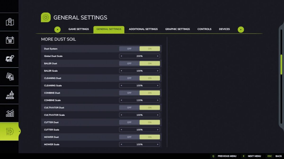 More Dust and Soil Settings v 1.0