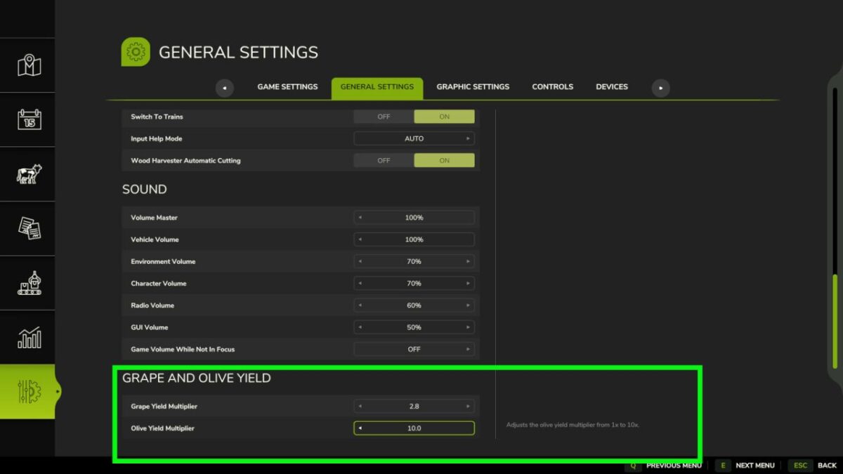 Grape and Olive Yield Settings v 1.0