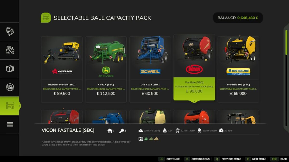Selectable Bale Capacity Pack v 1.8