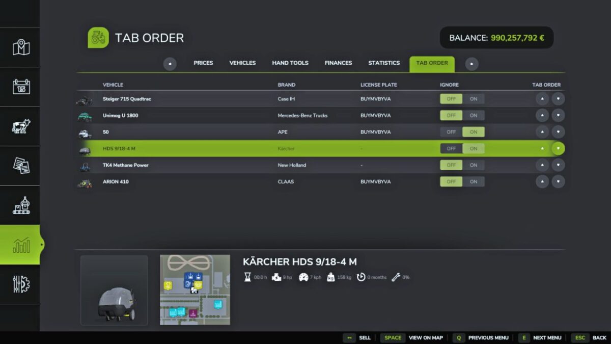 Vehicle Tab Sorting v 1.0