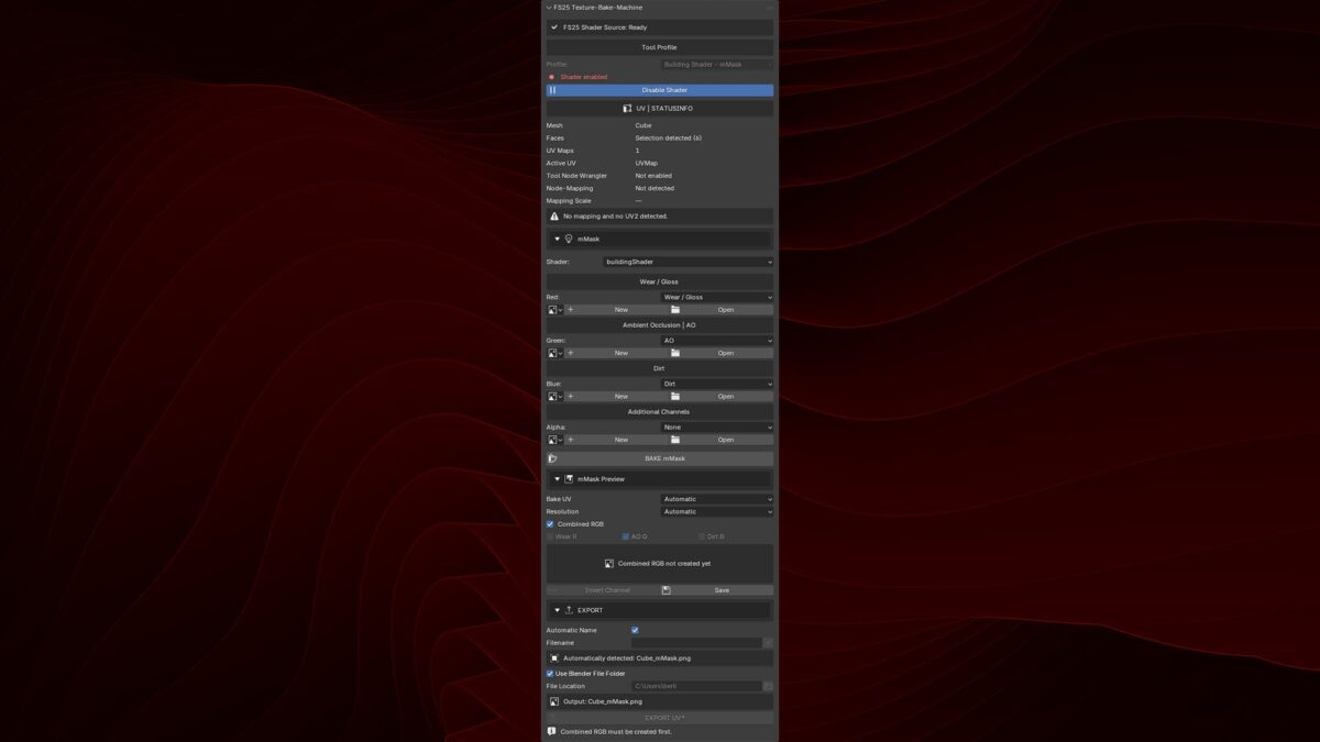 Blender Addon Texture Bake Machine v 1.0.1.0